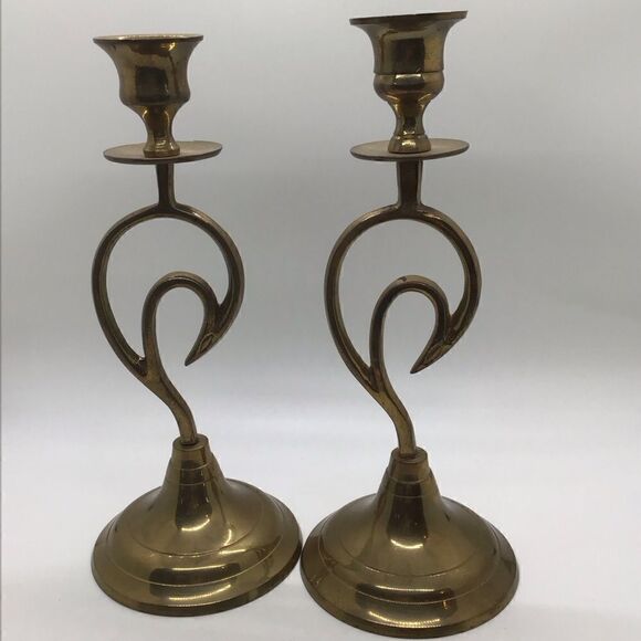 Pair of Vintage Solid Brass Candlesticks - Picture 1 of 5